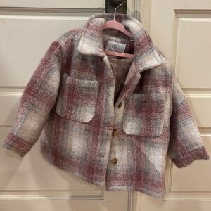 Zara Kids Plaid Pea Coat - Pink and Cream